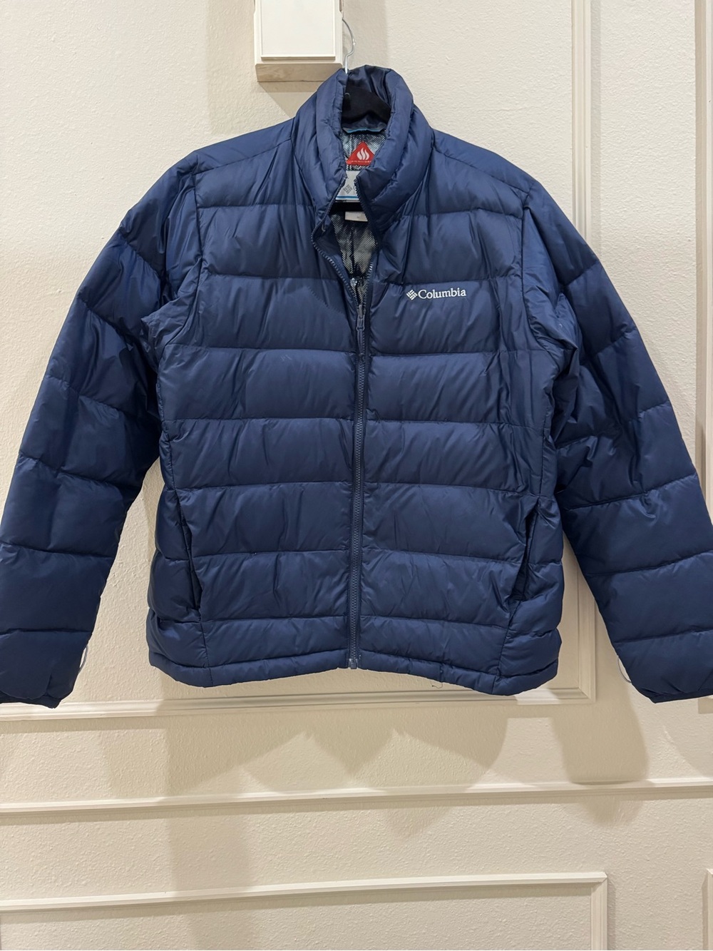 Mens blue Columbia down feather puffer jacket size M